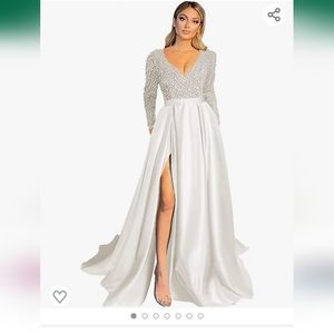 NEW Long Sleeve Sequin Satin Gown